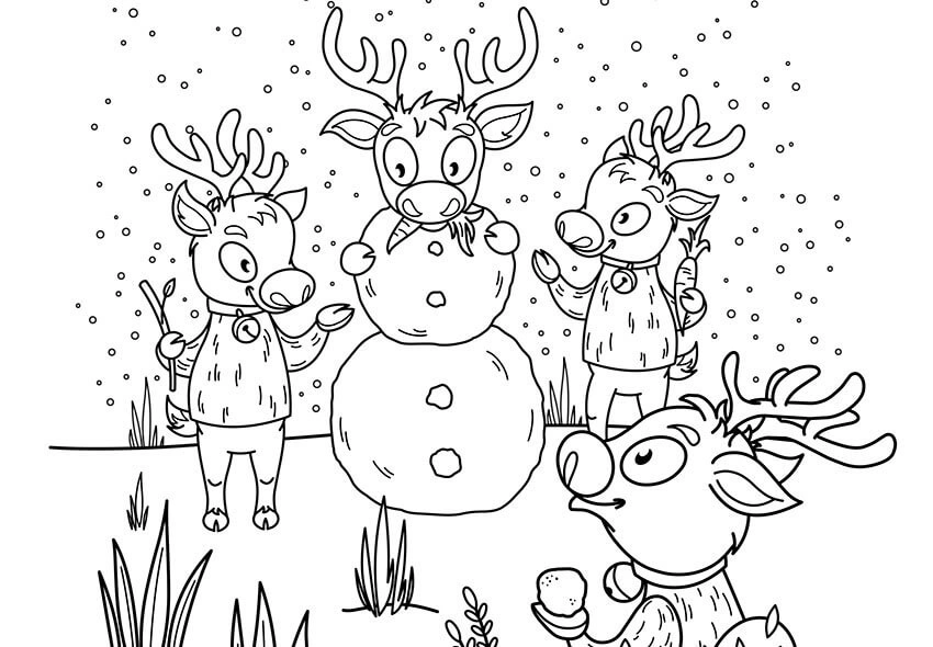 Reindeers celebrate Christmas coloring page